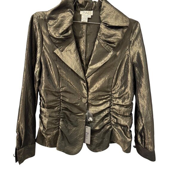Puli Metallic  Ruched Jacket With Dramatic Collar Sz 14 lightweight NWT - Picture 9 of 11